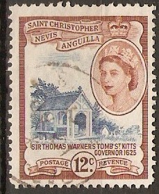St Kitts-Nevis 1954 12c deep blue and red-brown. SG113.